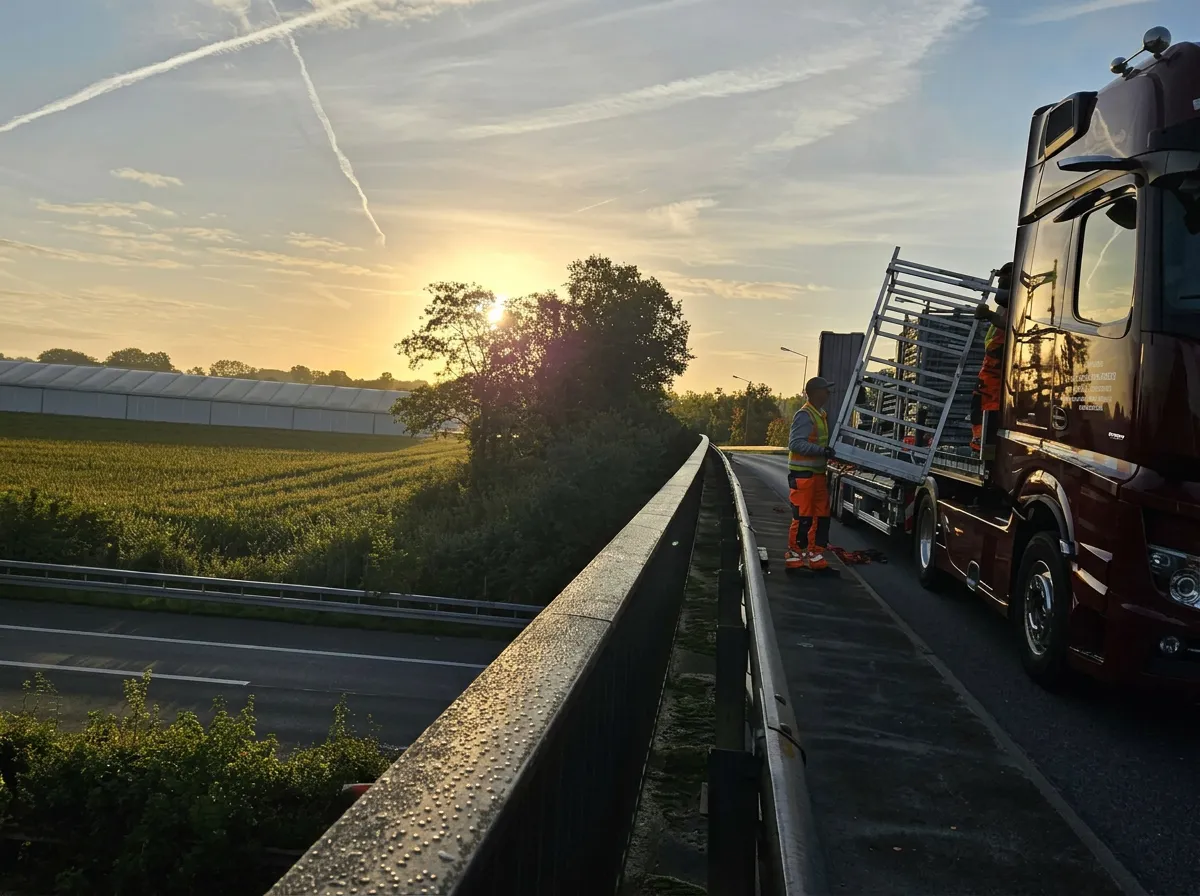 Montagearbeiten auf der Brückenbaustelle in Gohfeld