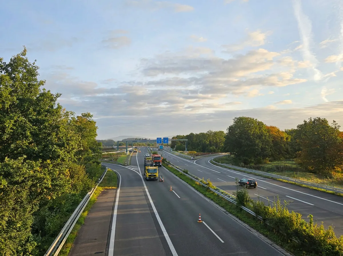 Verkehrsführung bei der Brückeninstandsetzung an der gesperrten Autobahn in Gohfeld